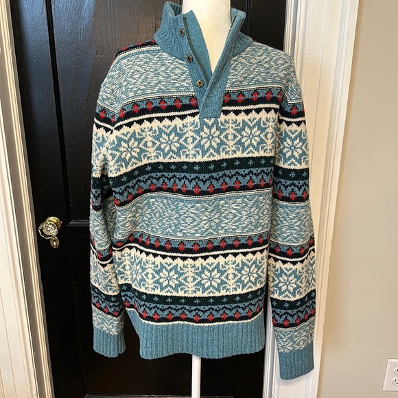 **WEDDING FUND SALE** TOMMY HILFIGER Nordic Fair Isle 100% Wool Sweater Mens - Picture 1 of 3